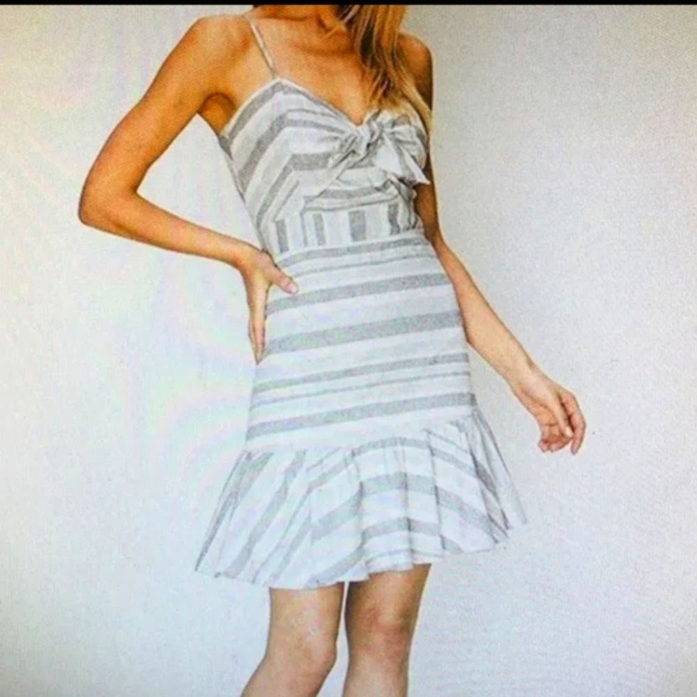 Wildfire spaghetti straps striped cotton  blend ruffle hem tie front mini dress
